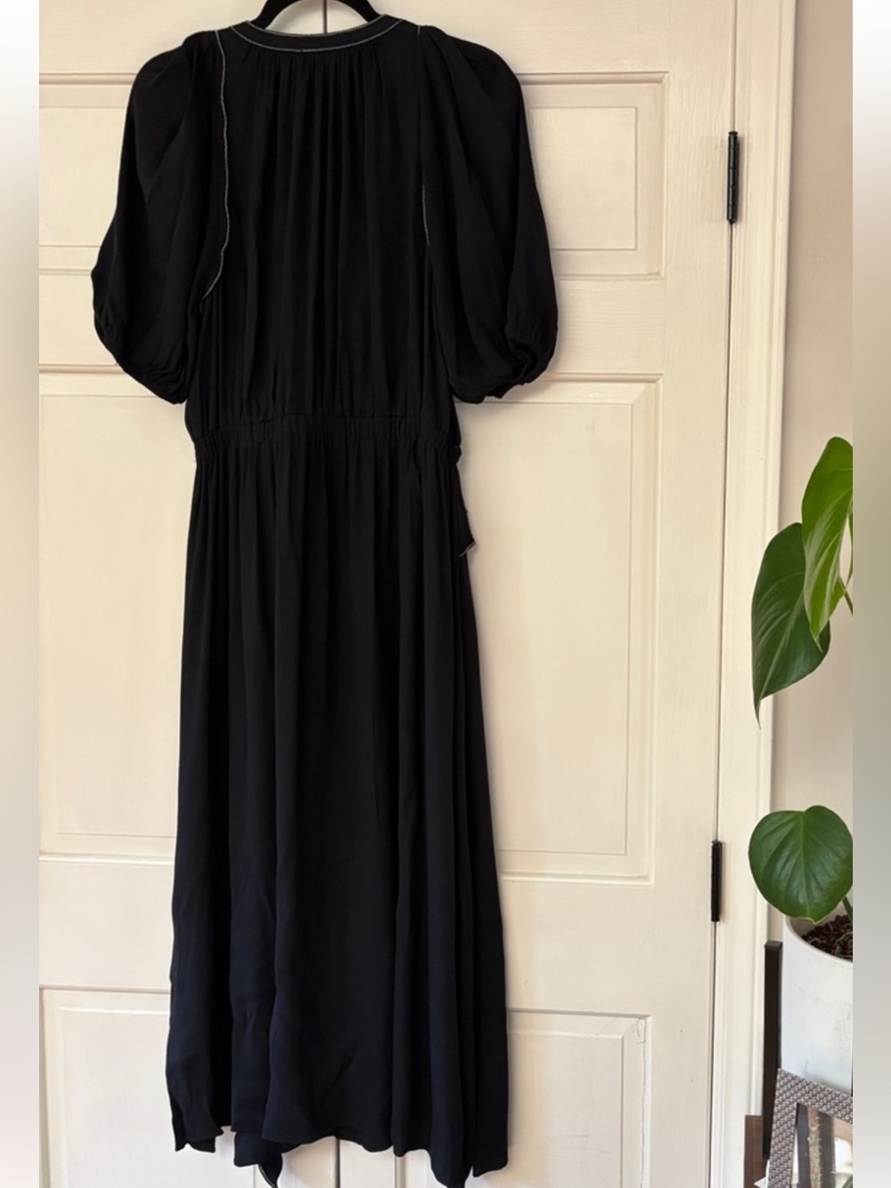 👗 Ulla Johnson Gorgeous Leah Dress Noir Midi Puff Sleeve Contrast Stitch 👗 - Picture 5 of 5